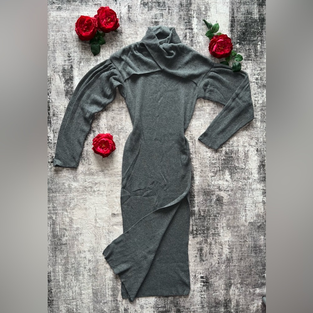 Nanushka Grey Ribbed Merino Cashmere blend Long Sleeve Dress